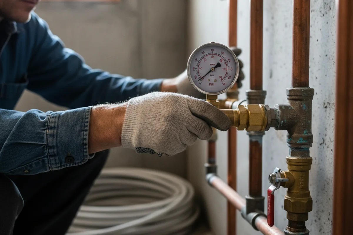 Pressure testing a repaired line during Water Line Repair in Stambaugh